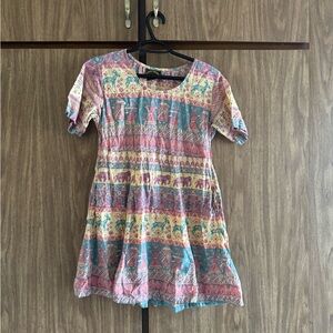 Vintage 1970’s Indian Imports Boho/ Elephant Print Quart Sleeve Dress